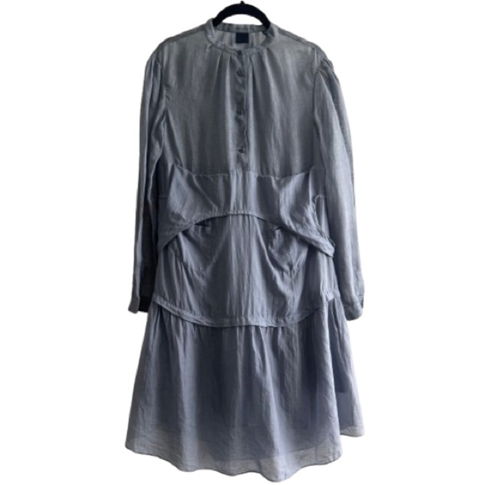Aspesi Long Sleeve Lagenlook Dress Mandarin Collar Grey Blue Minimal